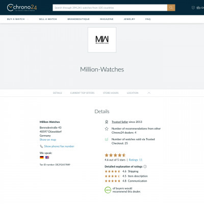 Million-Watches(Germania)|Timepeaks Lista oggetti osservati (watchlist)