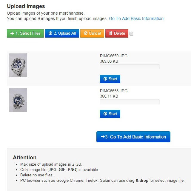 Upload product images